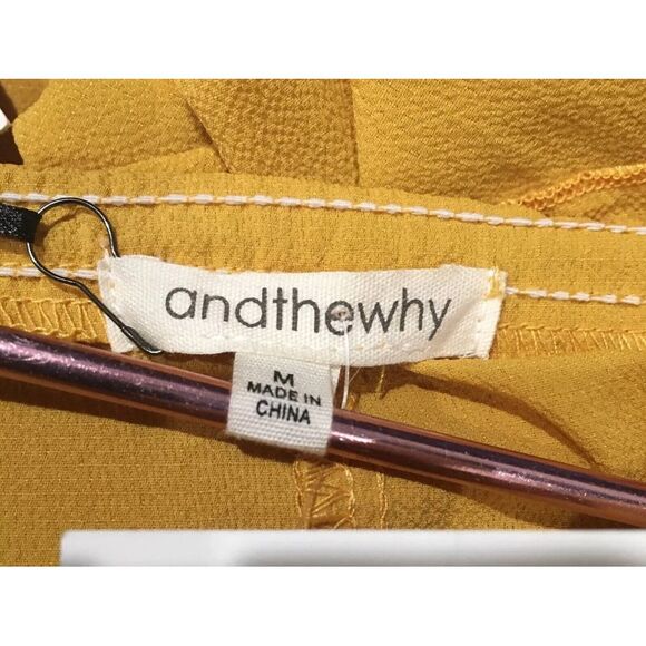 NEW andthewhy Women Sz M Blouse Yellow Mustard Long Sleeve Off The Shoulder Boho - Picture 4 of 12